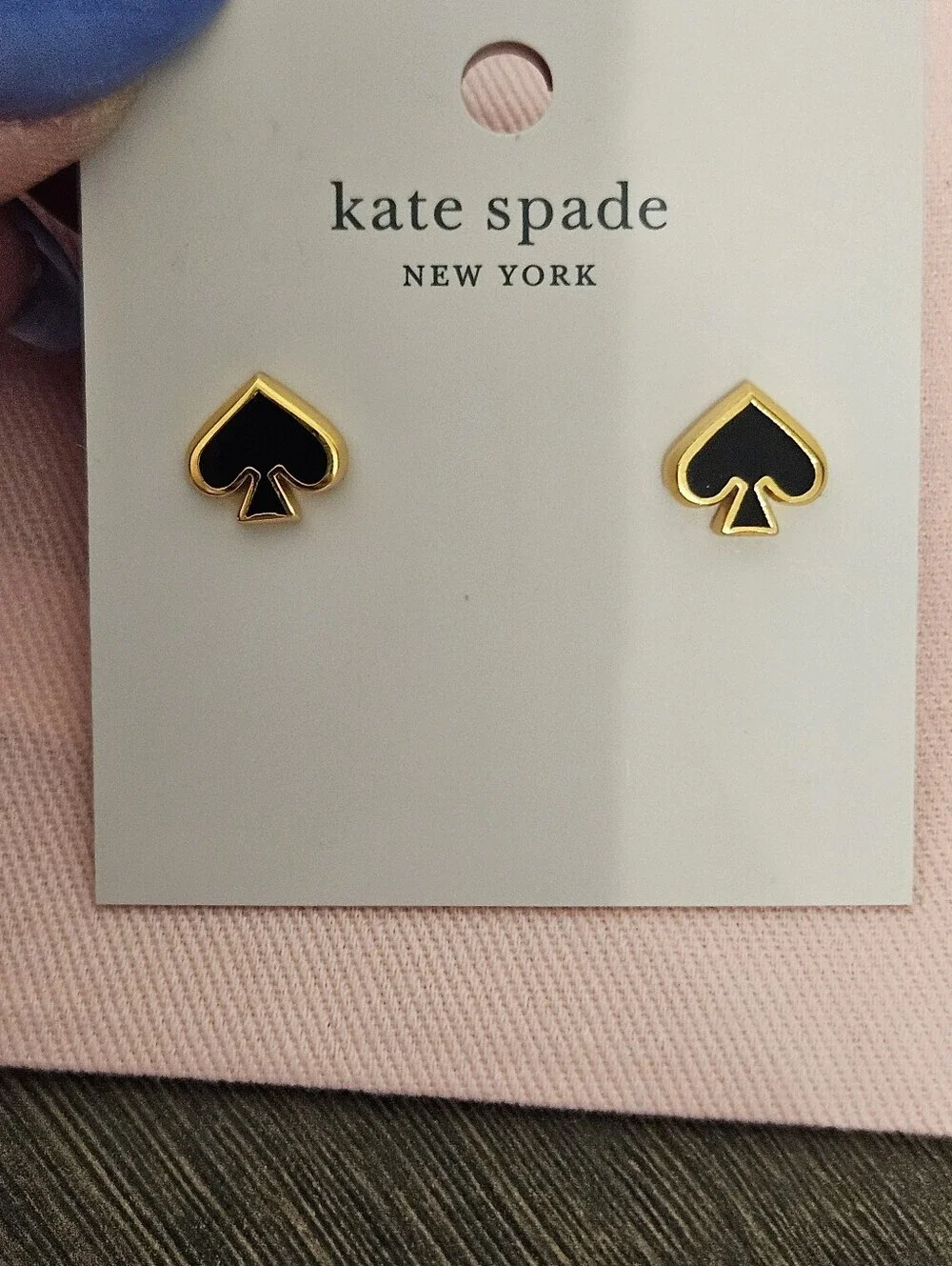 NWT Kate Spade Black & Gold Everyday Spade Stud Earrings + Branded Dusty
